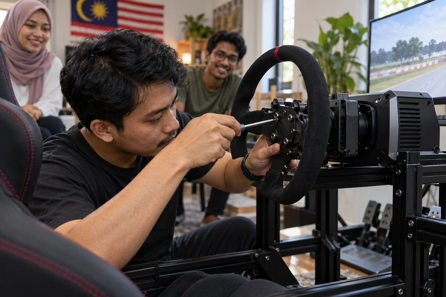 Semakan pemasangan stereng pada rangka simulator Semakan pemasangan stereng pada rangka simulator