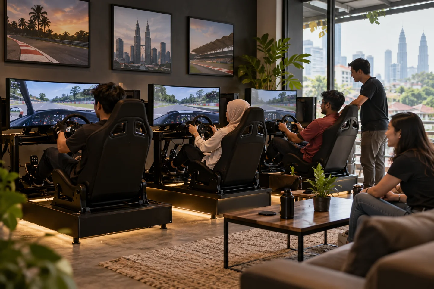 Susunan beberapa kokpit dalam ruang simulator Susunan beberapa kokpit dalam ruang simulator