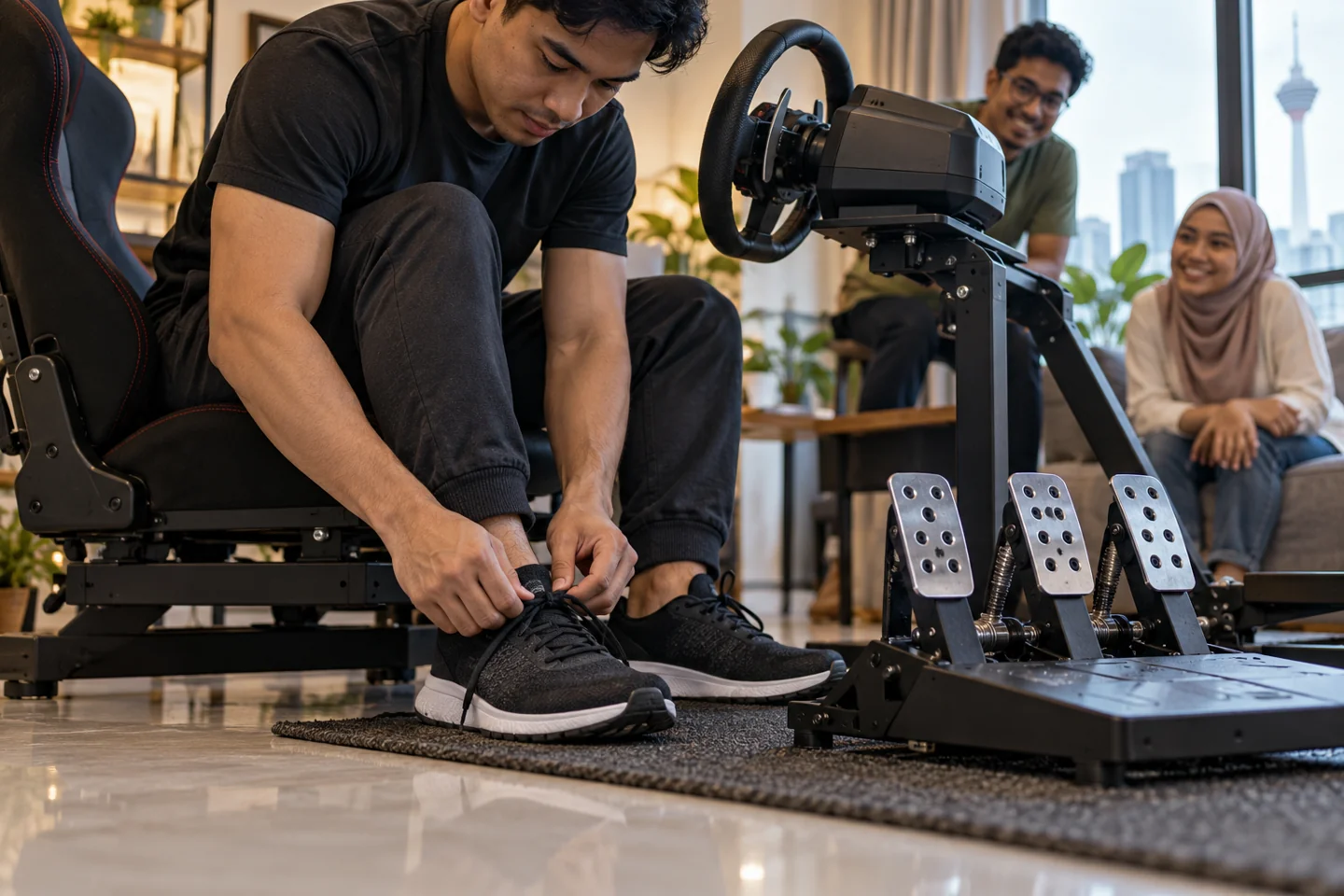 Kasut bertapak rata berhampiran pedal simulator Kasut bertapak rata berhampiran pedal simulator